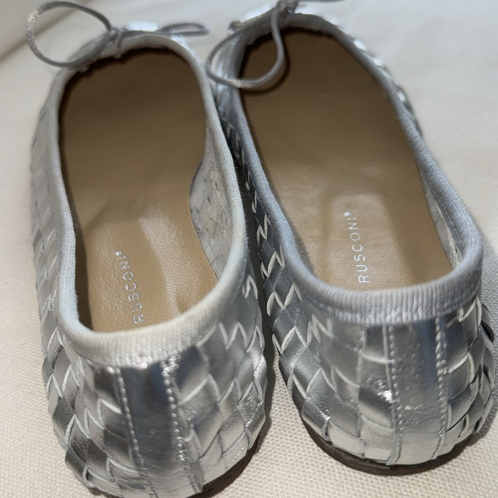 Fabio Rusconi silver woven leather ballet flats tie 37.5 37 1/2 shoes made italy - Picture 10 of 14